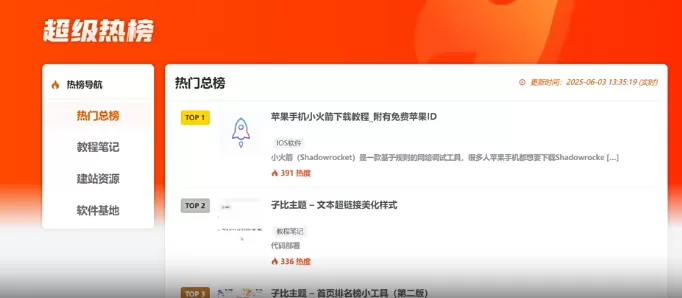 子比主题 – 新排名榜页面样式（共两版）